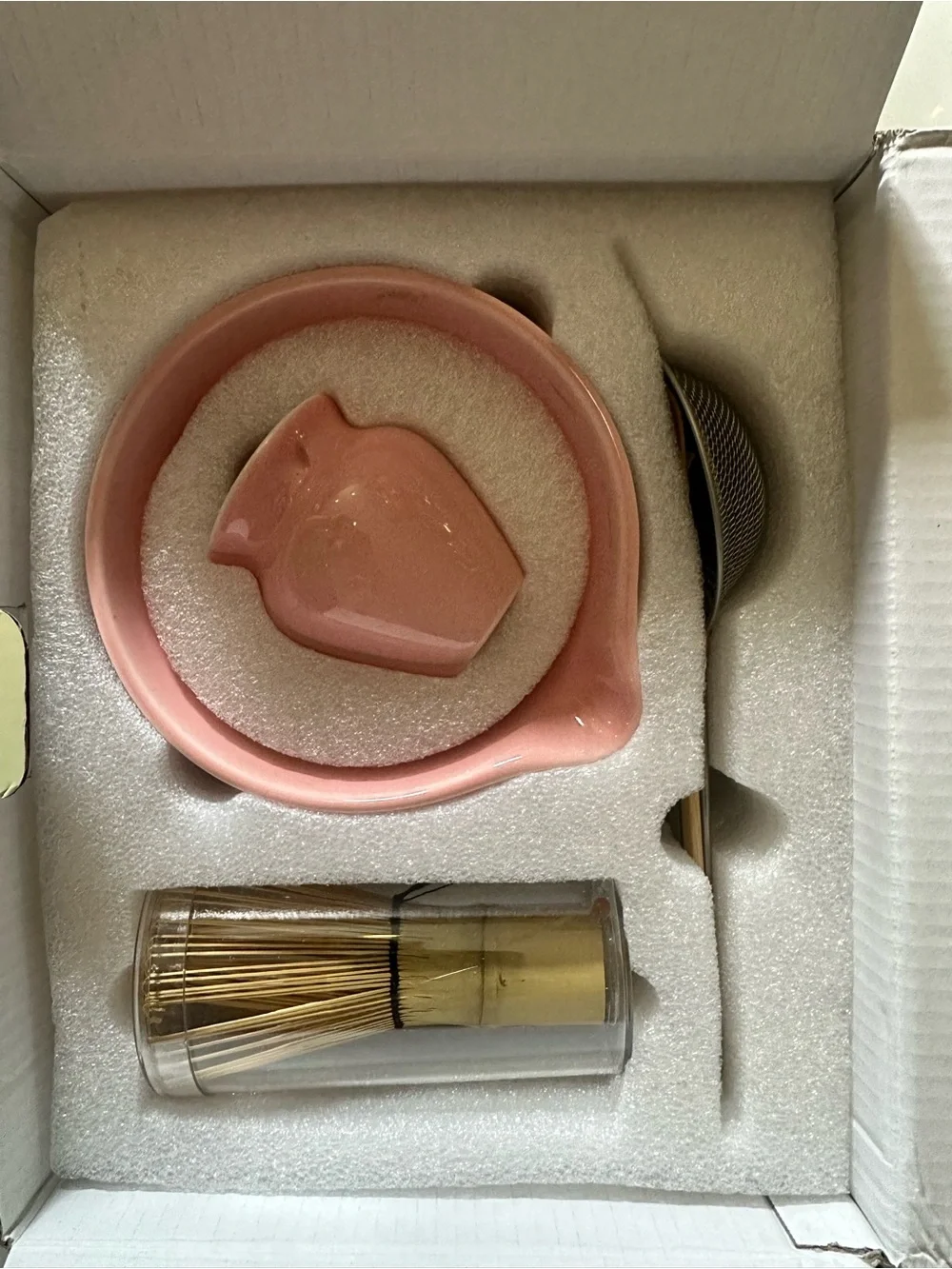 Pink Ceramic Matcha Bowl and Holder Set (with Strainer, Bamboo Whisk and Scoop)